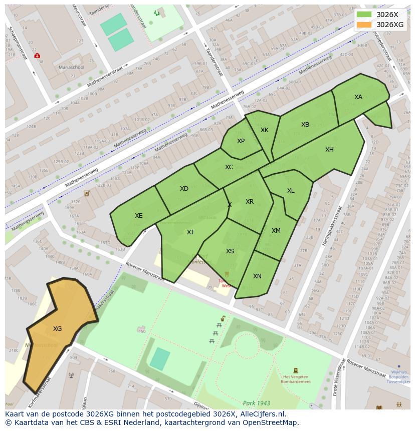 Afbeelding van het postcodegebied 3026 XG op de kaart.