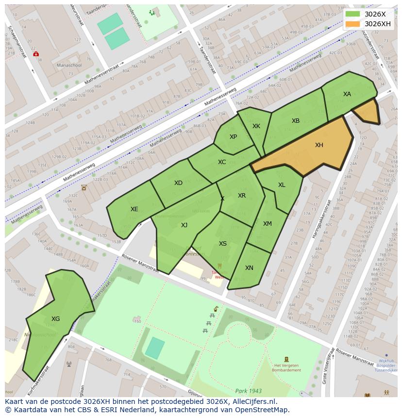 Afbeelding van het postcodegebied 3026 XH op de kaart.