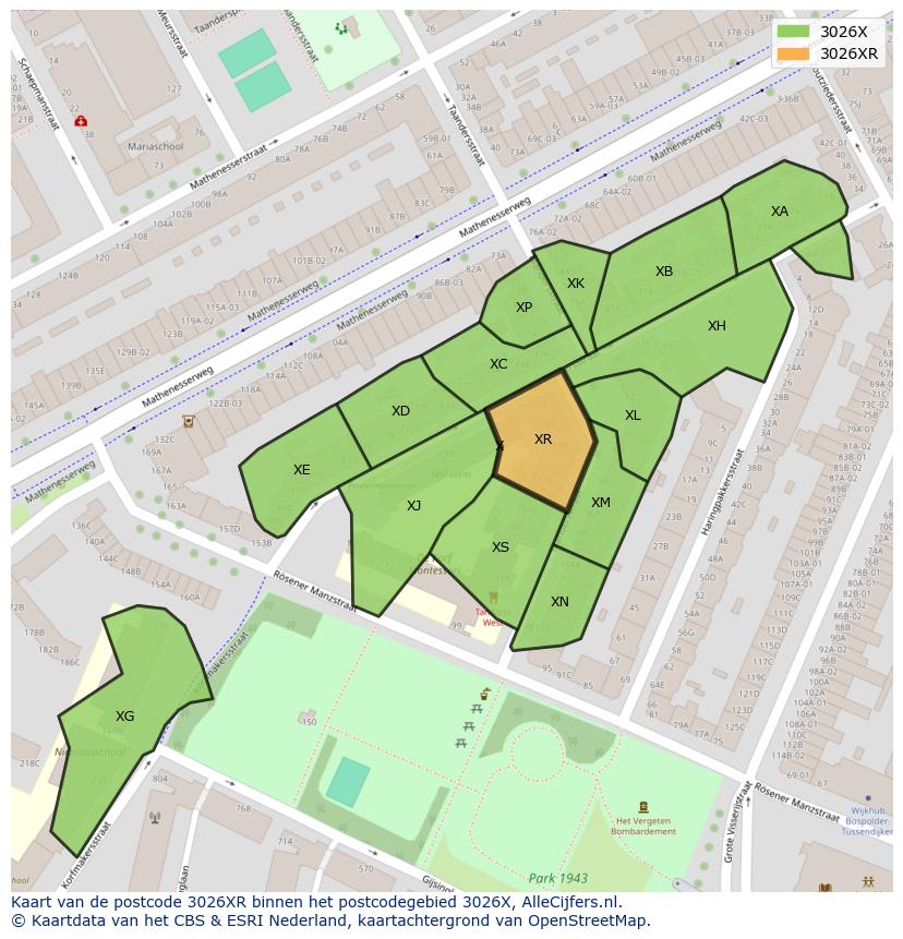 Afbeelding van het postcodegebied 3026 XR op de kaart.