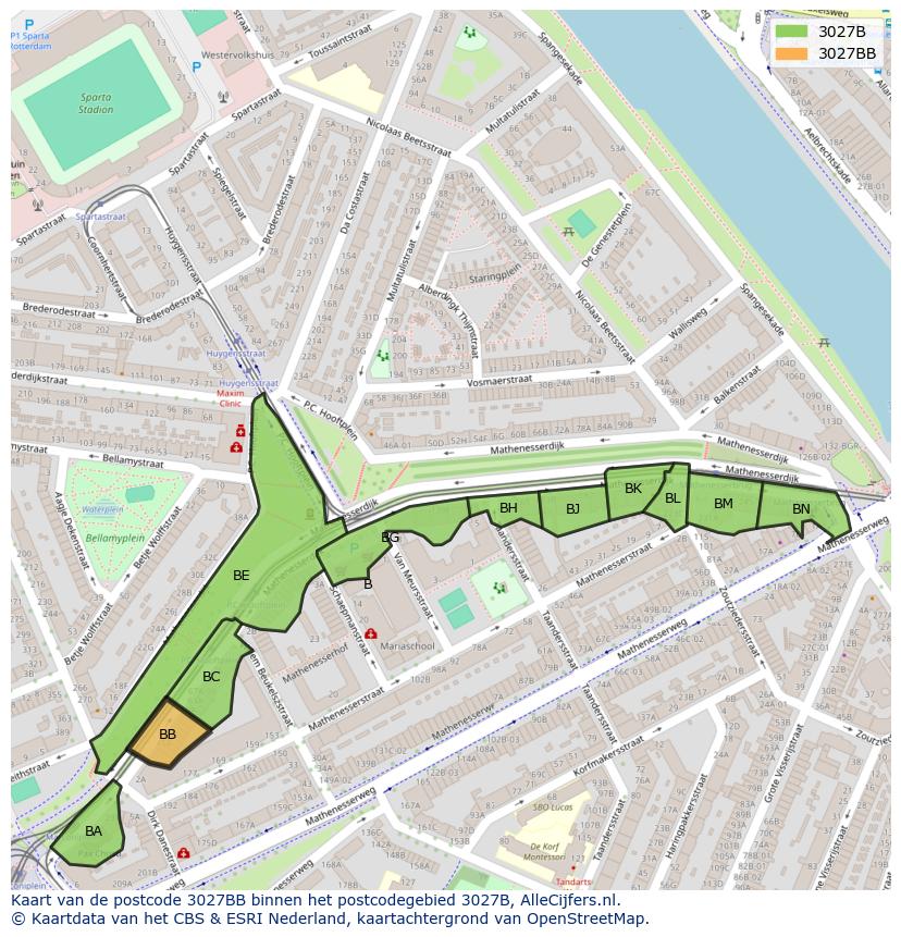 Afbeelding van het postcodegebied 3027 BB op de kaart.