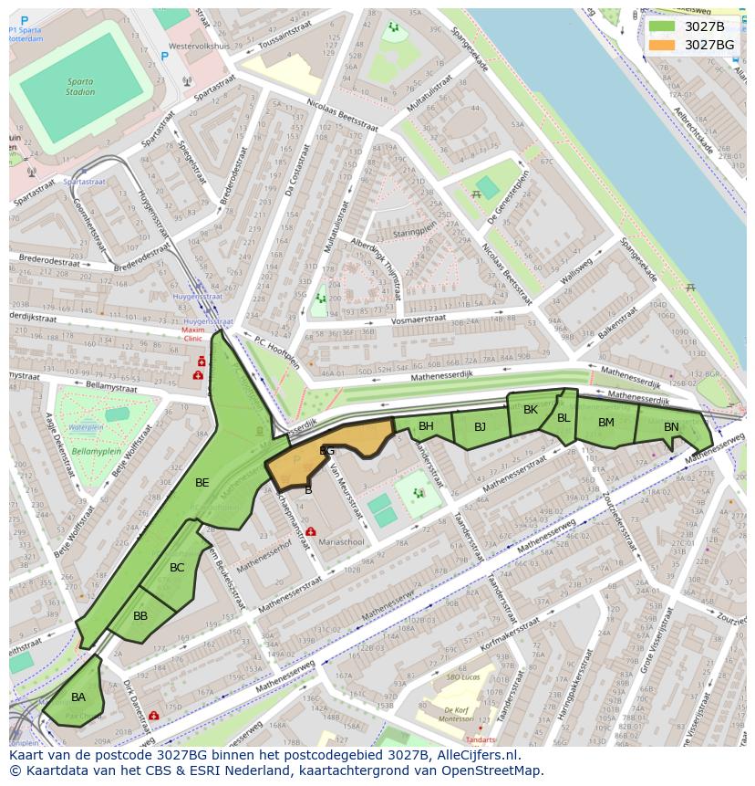 Afbeelding van het postcodegebied 3027 BG op de kaart.