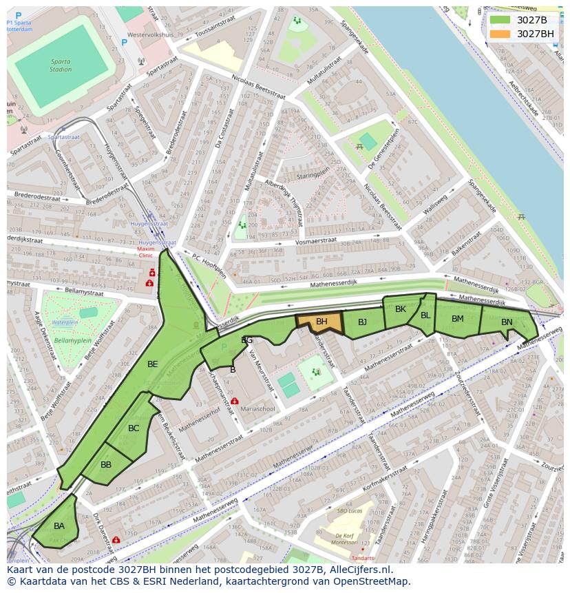 Afbeelding van het postcodegebied 3027 BH op de kaart.