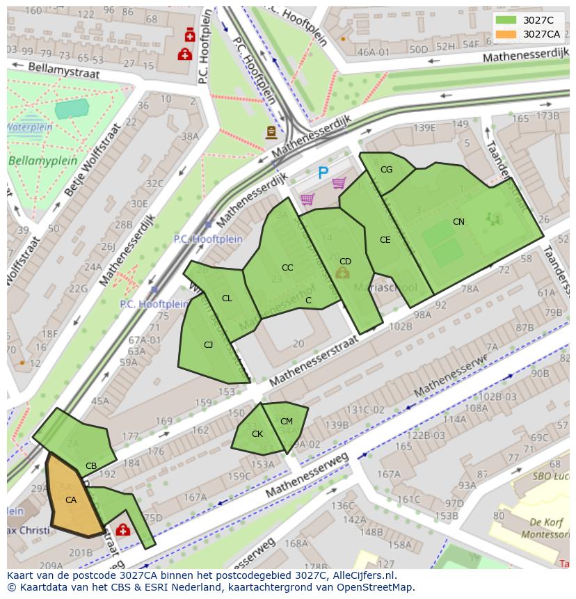Afbeelding van het postcodegebied 3027 CA op de kaart.