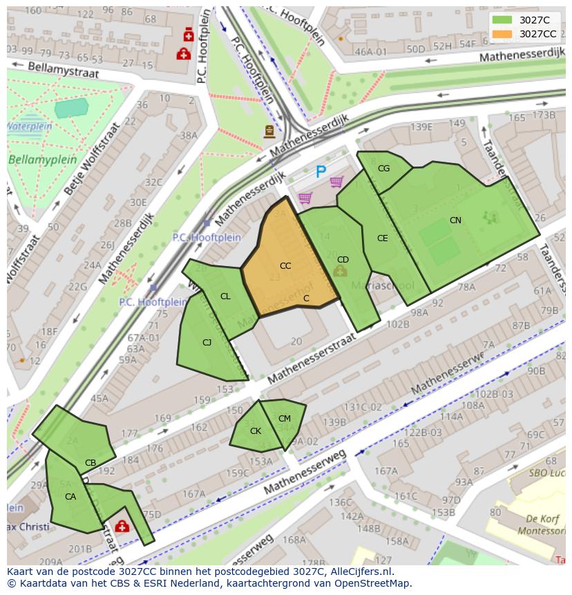 Afbeelding van het postcodegebied 3027 CC op de kaart.
