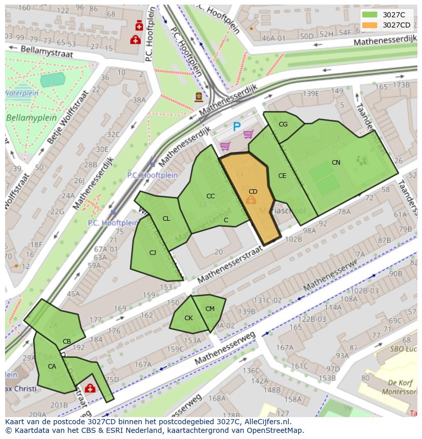 Afbeelding van het postcodegebied 3027 CD op de kaart.