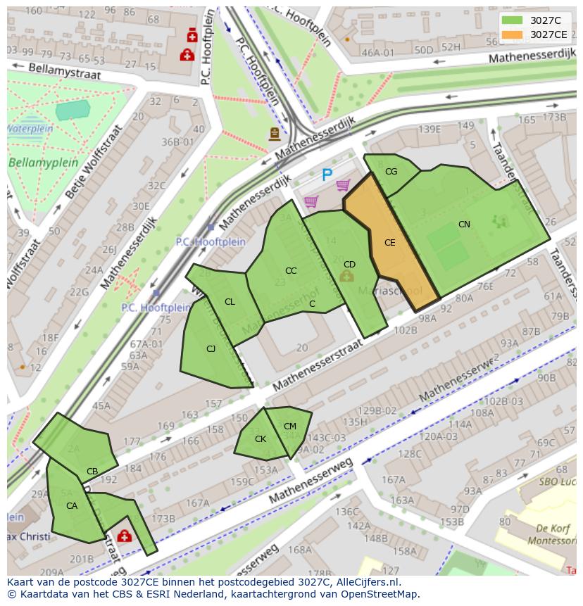 Afbeelding van het postcodegebied 3027 CE op de kaart.