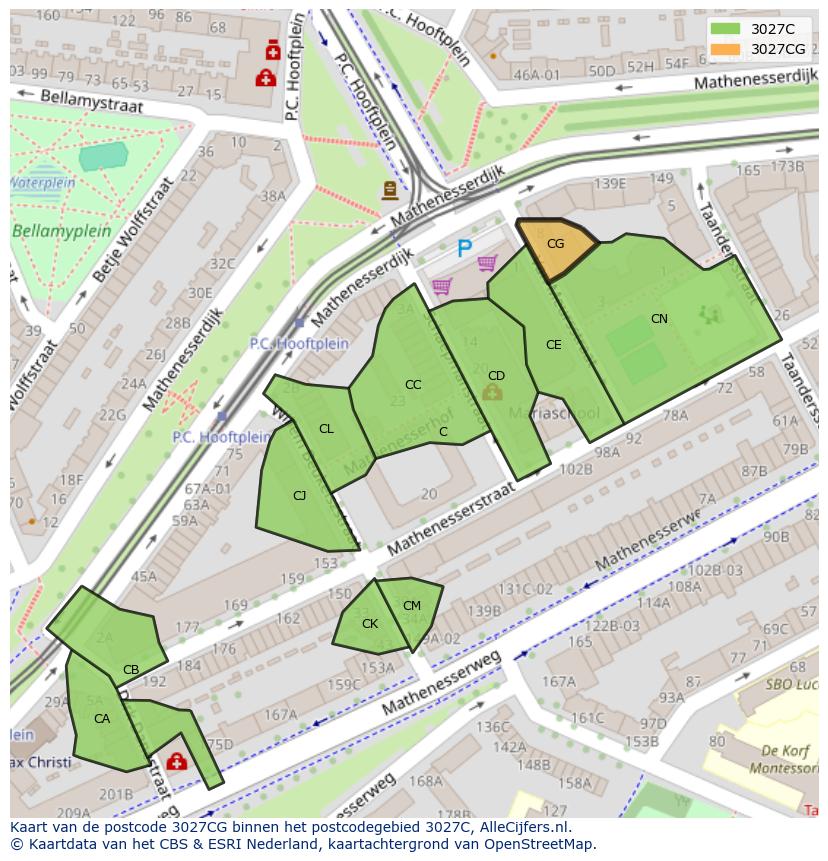 Afbeelding van het postcodegebied 3027 CG op de kaart.
