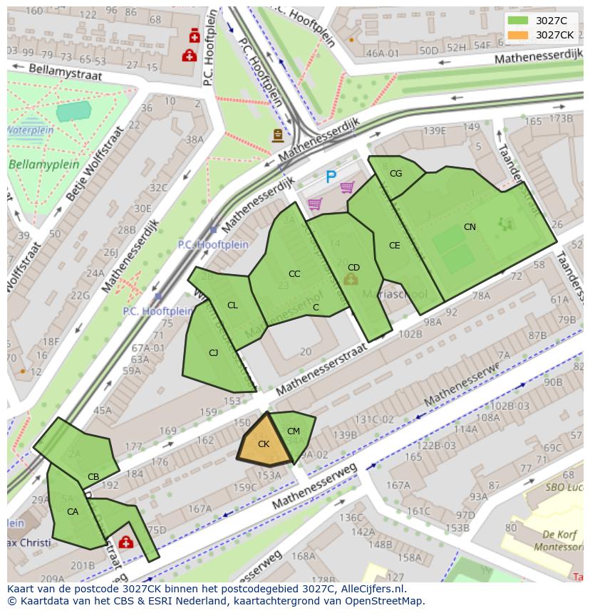 Afbeelding van het postcodegebied 3027 CK op de kaart.
