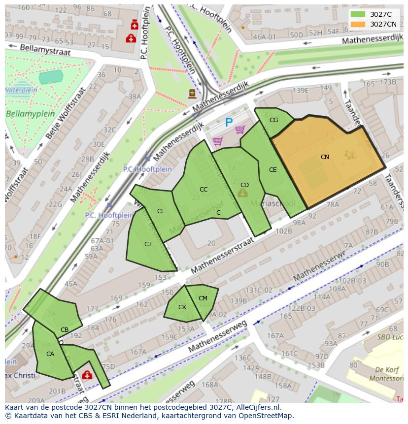 Afbeelding van het postcodegebied 3027 CN op de kaart.