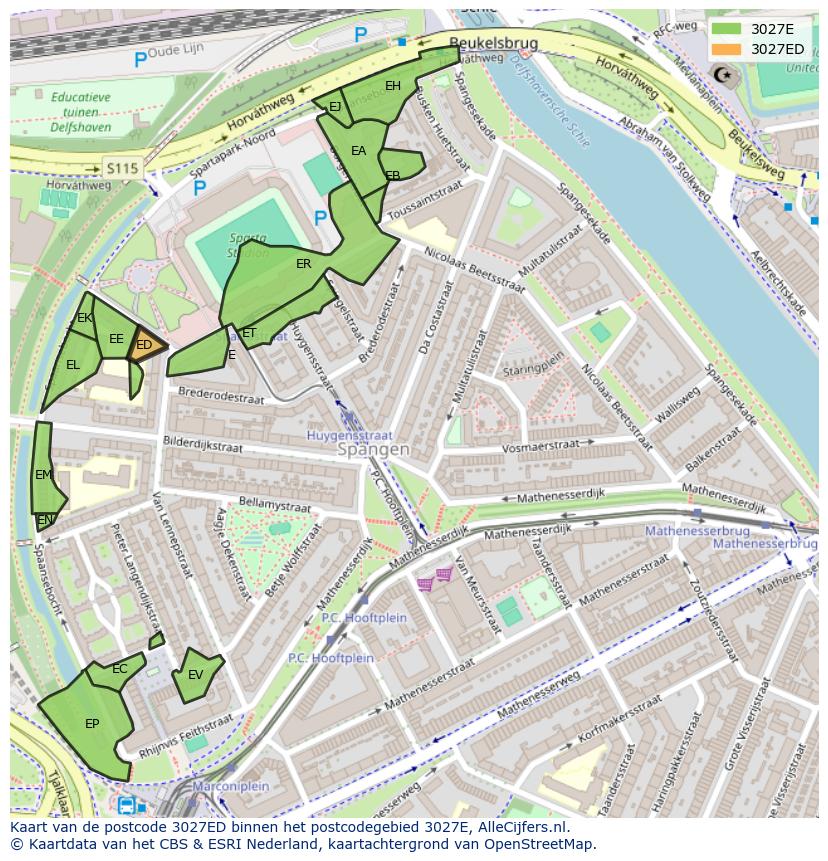 Afbeelding van het postcodegebied 3027 ED op de kaart.