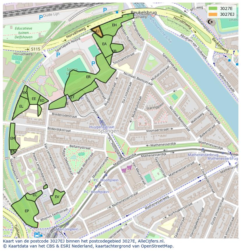 Afbeelding van het postcodegebied 3027 EJ op de kaart.
