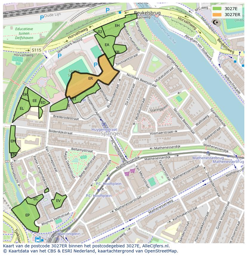 Afbeelding van het postcodegebied 3027 ER op de kaart.