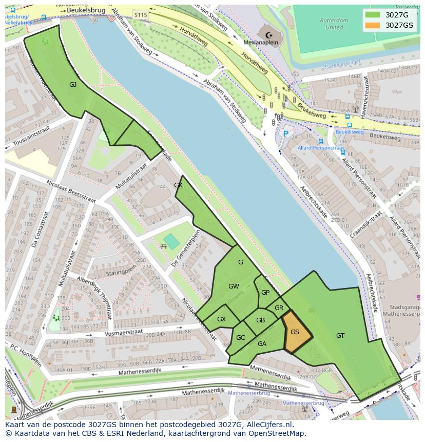 Afbeelding van het postcodegebied 3027 GS op de kaart.