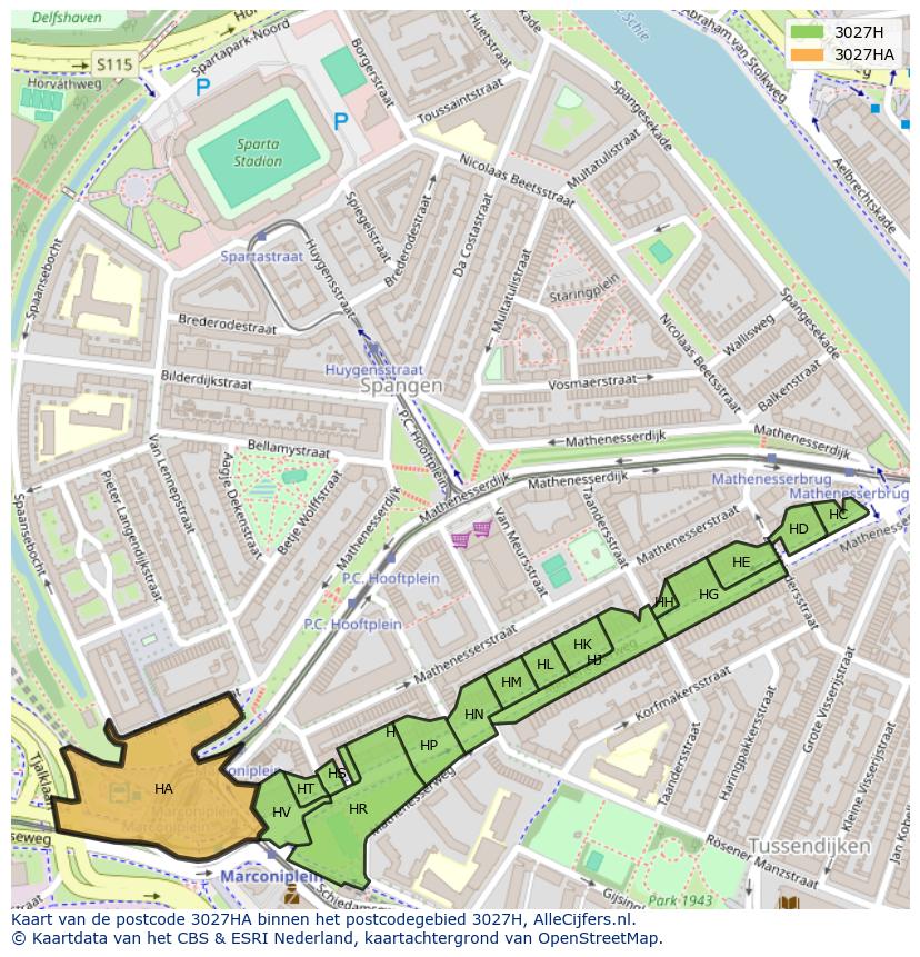 Afbeelding van het postcodegebied 3027 HA op de kaart.