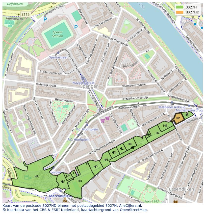 Afbeelding van het postcodegebied 3027 HD op de kaart.