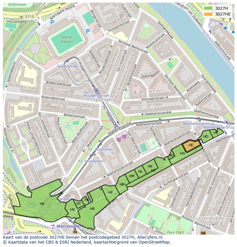 Afbeelding van het postcodegebied 3027 HE op de kaart.