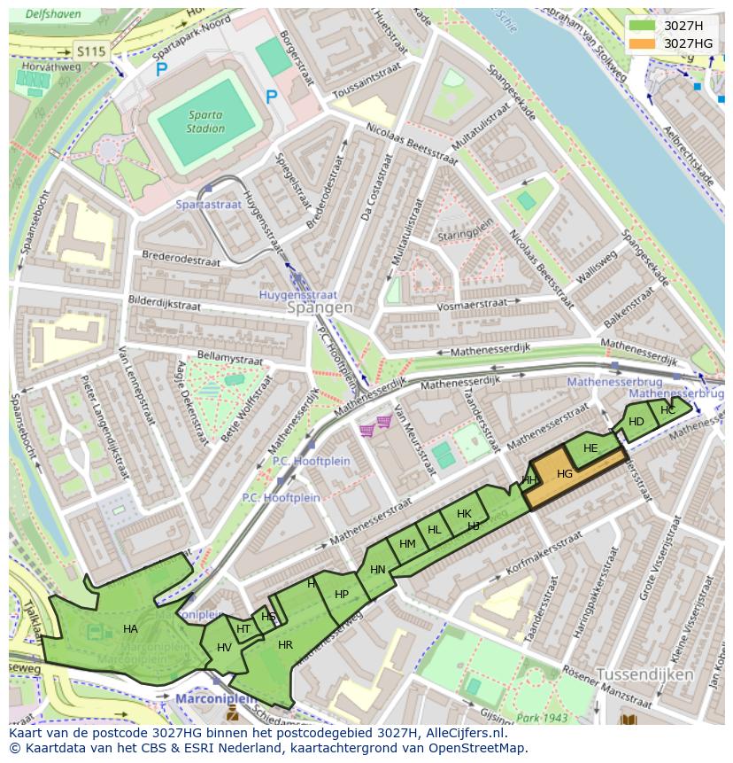 Afbeelding van het postcodegebied 3027 HG op de kaart.