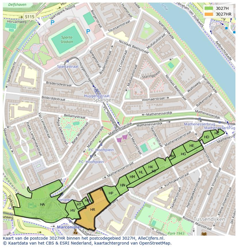 Afbeelding van het postcodegebied 3027 HR op de kaart.