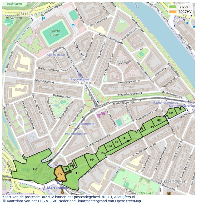 Afbeelding van het postcodegebied 3027 HV op de kaart.
