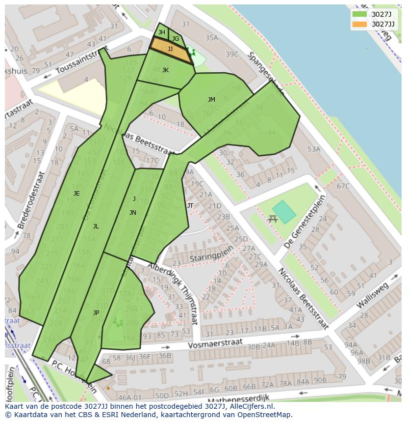 Afbeelding van het postcodegebied 3027 JJ op de kaart.