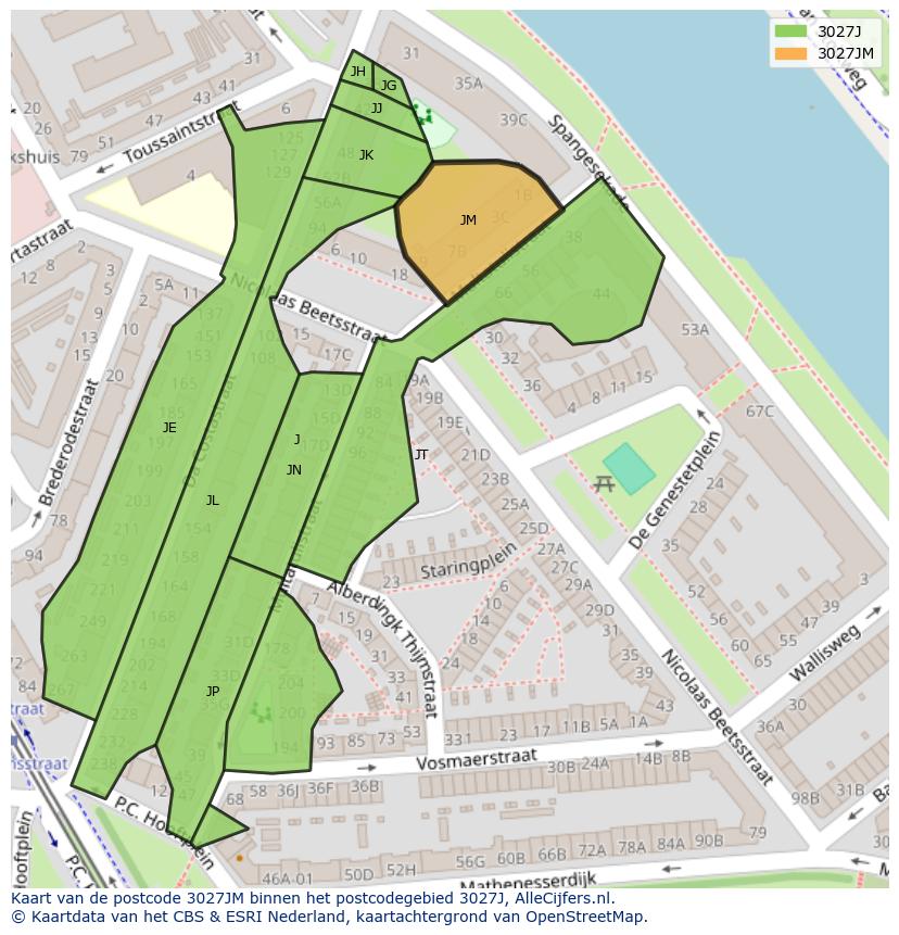Afbeelding van het postcodegebied 3027 JM op de kaart.