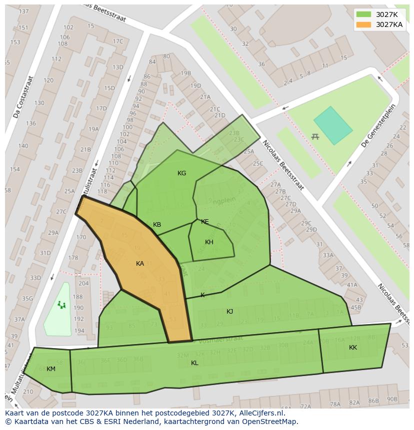 Afbeelding van het postcodegebied 3027 KA op de kaart.