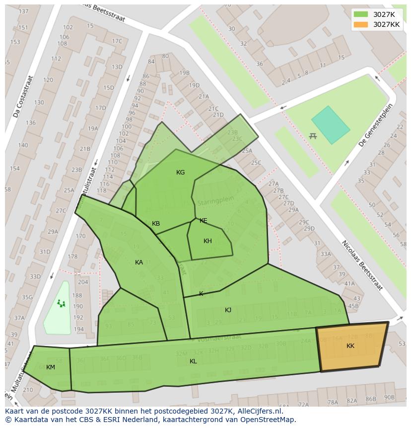 Afbeelding van het postcodegebied 3027 KK op de kaart.