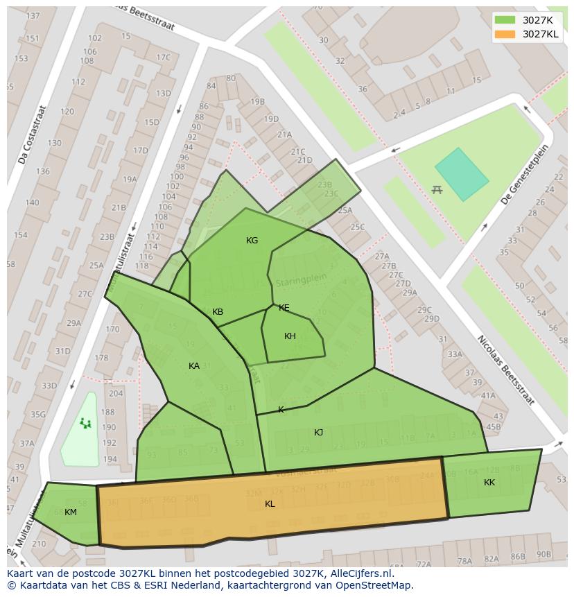 Afbeelding van het postcodegebied 3027 KL op de kaart.