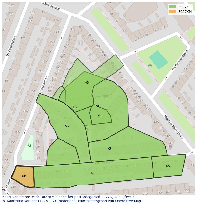 Afbeelding van het postcodegebied 3027 KM op de kaart.