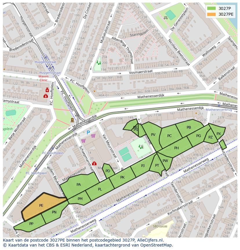 Afbeelding van het postcodegebied 3027 PE op de kaart.