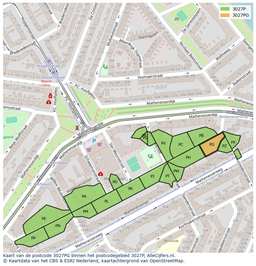 Afbeelding van het postcodegebied 3027 PG op de kaart.