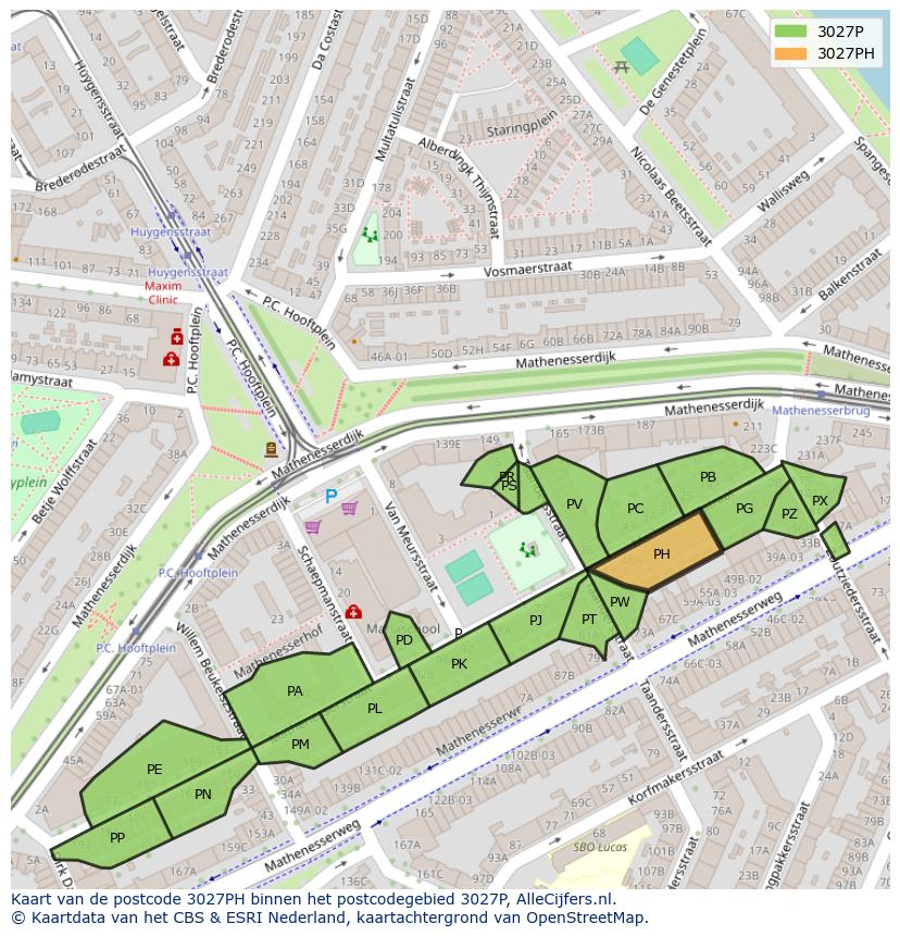Afbeelding van het postcodegebied 3027 PH op de kaart.