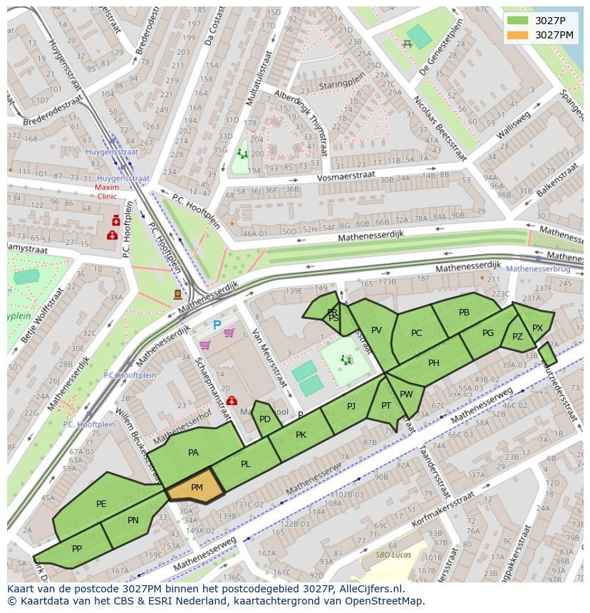 Afbeelding van het postcodegebied 3027 PM op de kaart.
