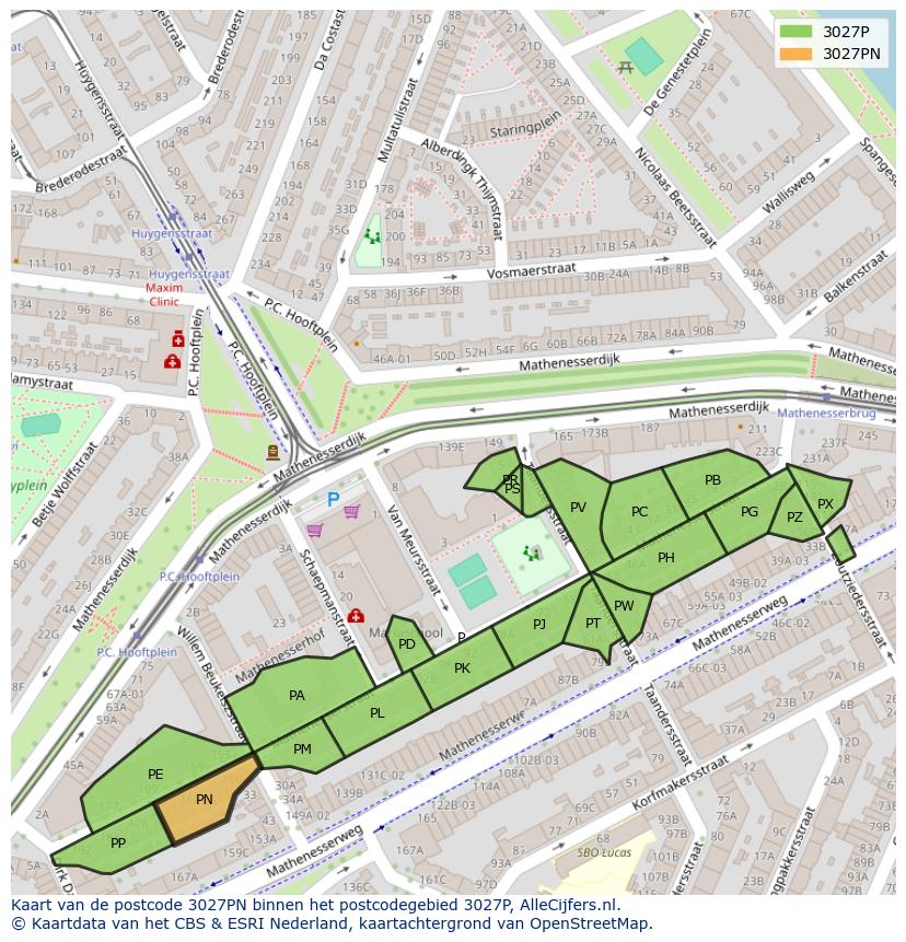 Afbeelding van het postcodegebied 3027 PN op de kaart.