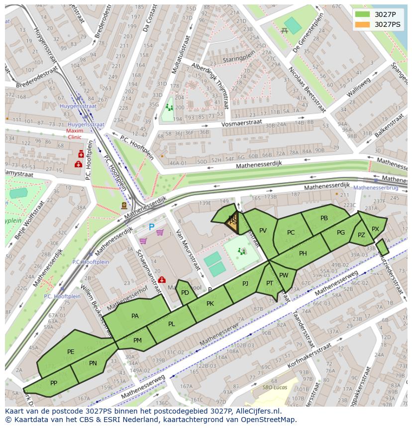 Afbeelding van het postcodegebied 3027 PS op de kaart.
