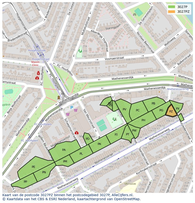 Afbeelding van het postcodegebied 3027 PZ op de kaart.