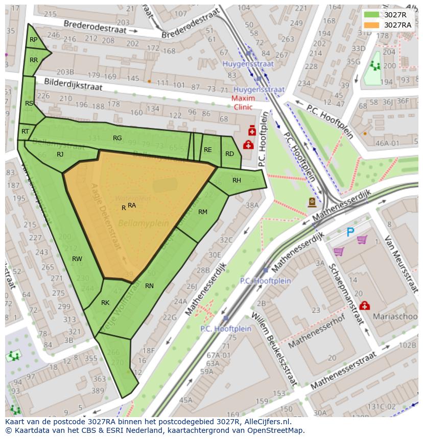 Afbeelding van het postcodegebied 3027 RA op de kaart.