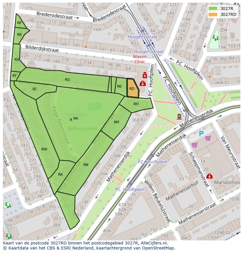 Afbeelding van het postcodegebied 3027 RD op de kaart.