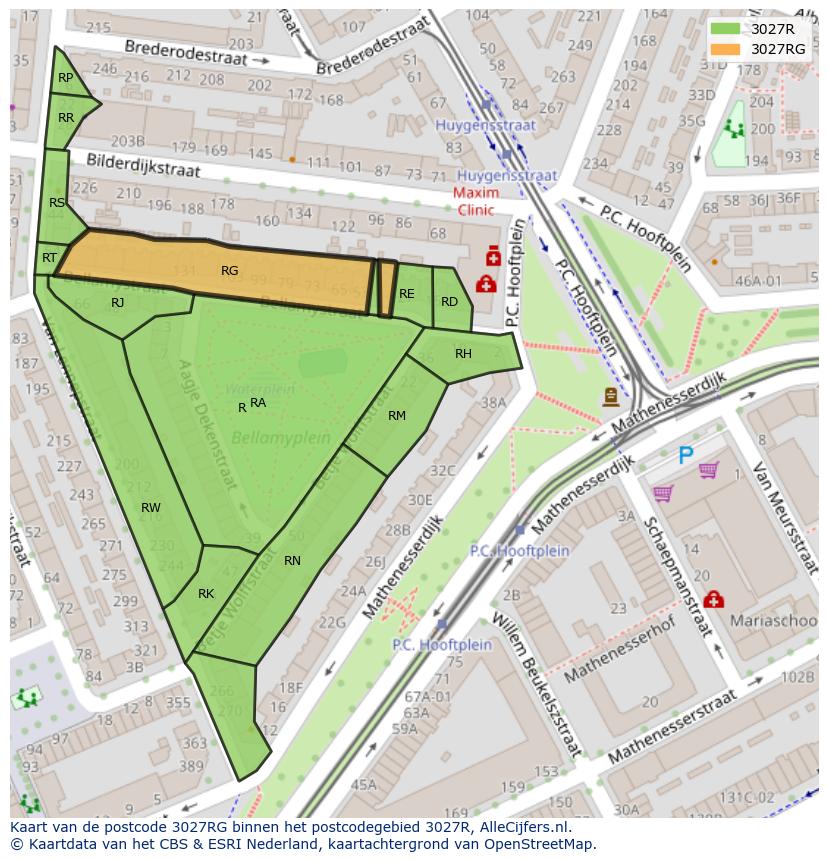 Afbeelding van het postcodegebied 3027 RG op de kaart.