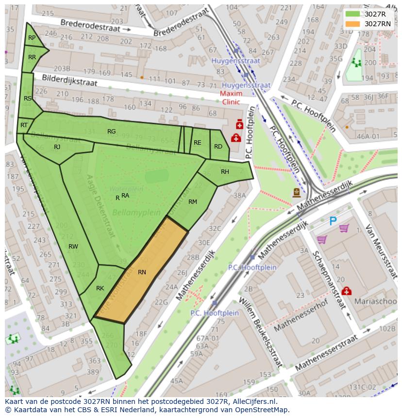 Afbeelding van het postcodegebied 3027 RN op de kaart.