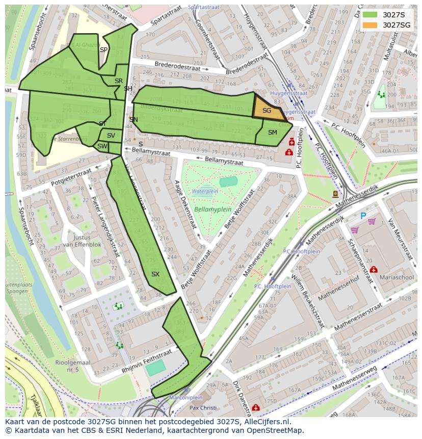 Afbeelding van het postcodegebied 3027 SG op de kaart.