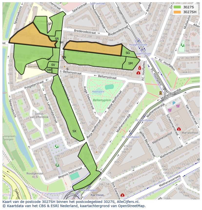 Afbeelding van het postcodegebied 3027 SH op de kaart.