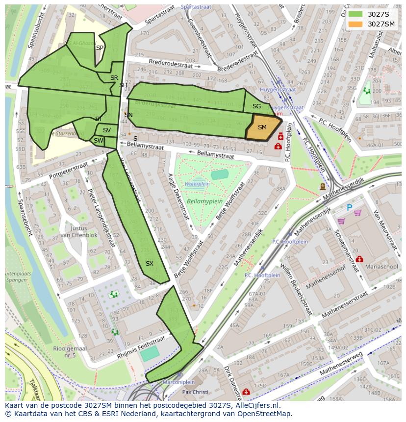 Afbeelding van het postcodegebied 3027 SM op de kaart.