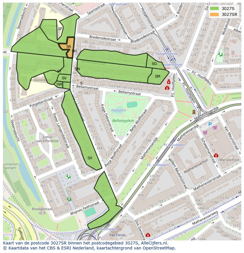 Afbeelding van het postcodegebied 3027 SR op de kaart.