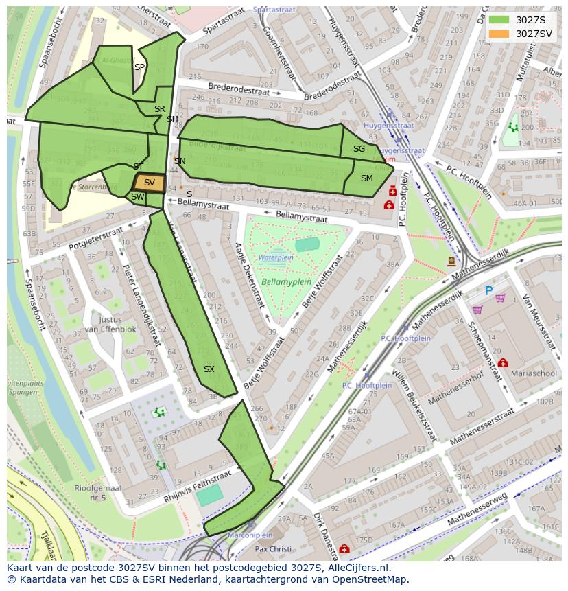 Afbeelding van het postcodegebied 3027 SV op de kaart.