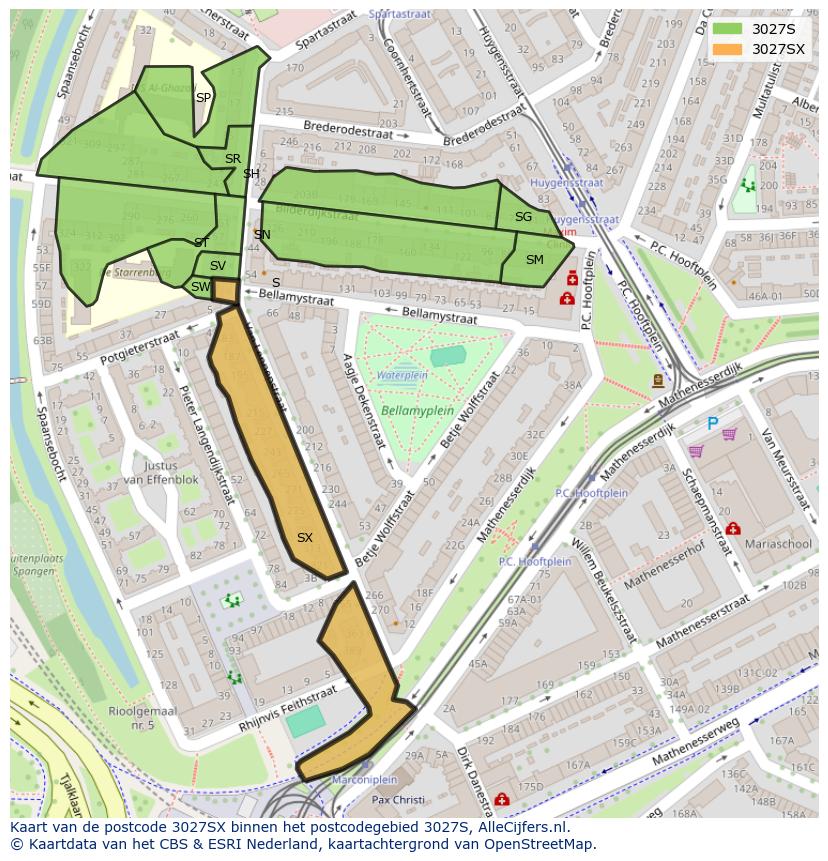 Afbeelding van het postcodegebied 3027 SX op de kaart.