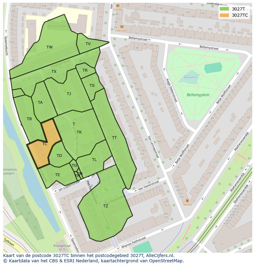 Afbeelding van het postcodegebied 3027 TC op de kaart.