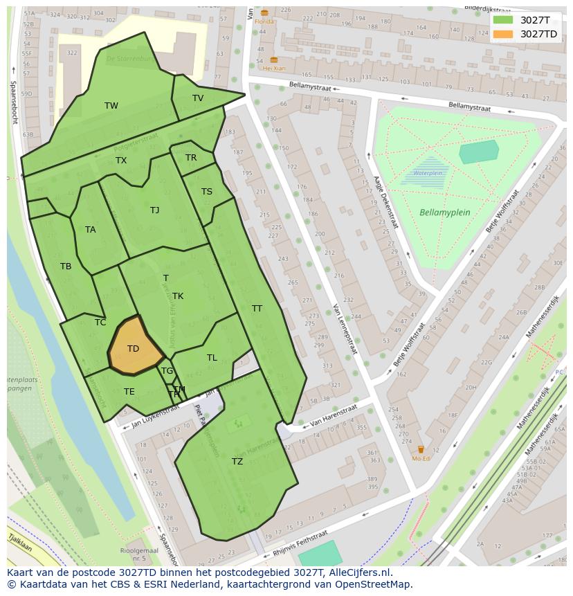 Afbeelding van het postcodegebied 3027 TD op de kaart.