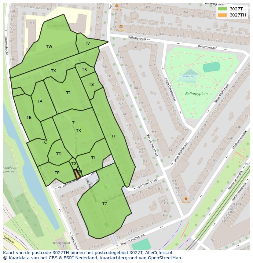 Afbeelding van het postcodegebied 3027 TH op de kaart.