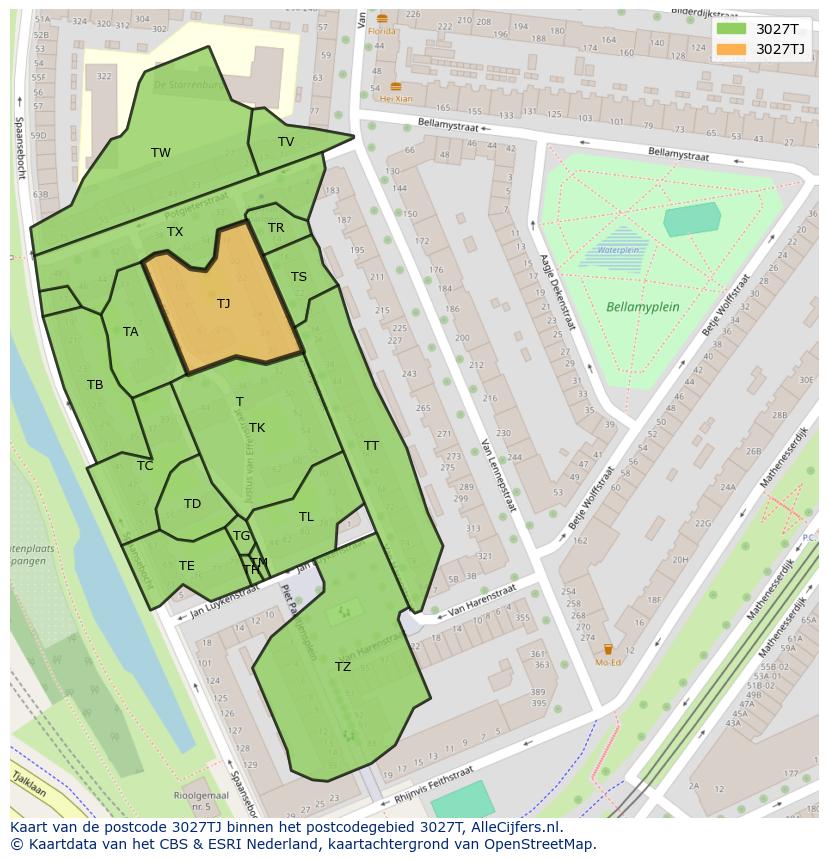 Afbeelding van het postcodegebied 3027 TJ op de kaart.